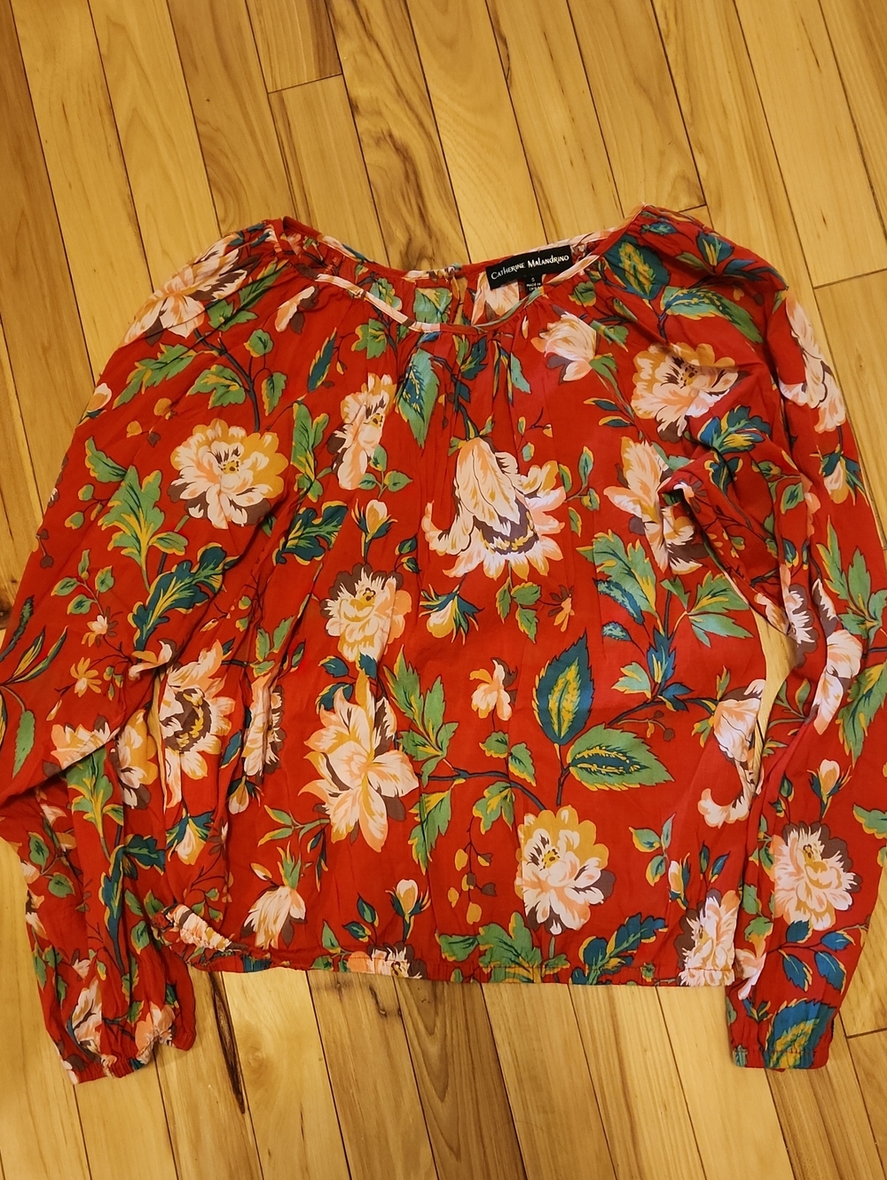 Catherine Malandrino Red Floral Long-Sleeve Blouse